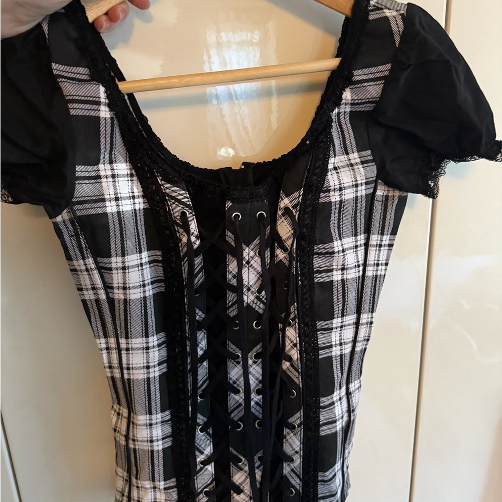 Tripp NYC Black and White Plaid Top